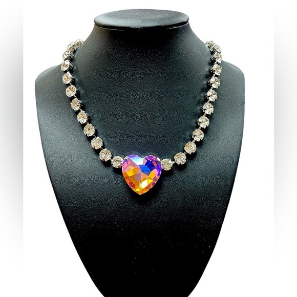Crystal Heart Necklace with Bling Silver Accents, NWT - Picture 2 of 3